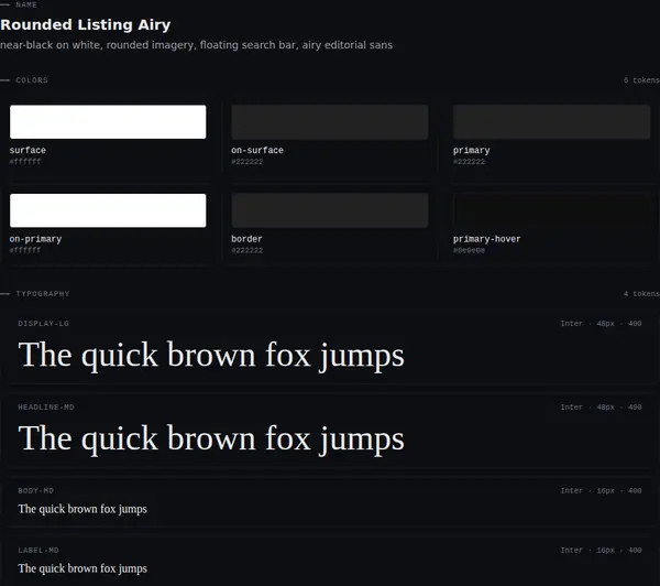 Rounded Listing Airy: colours and type
