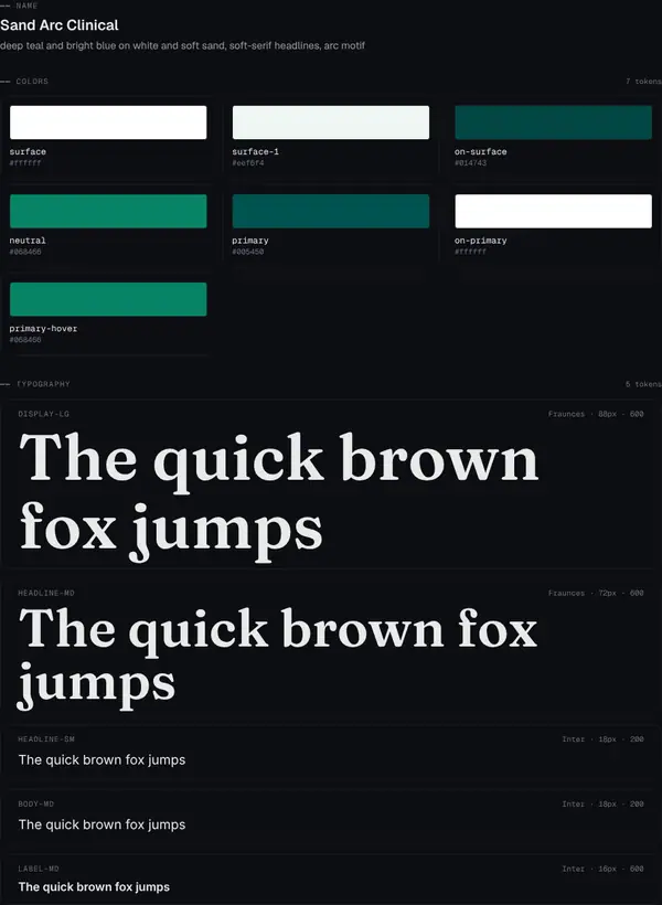 Sand Arc Clinical: colours and type
