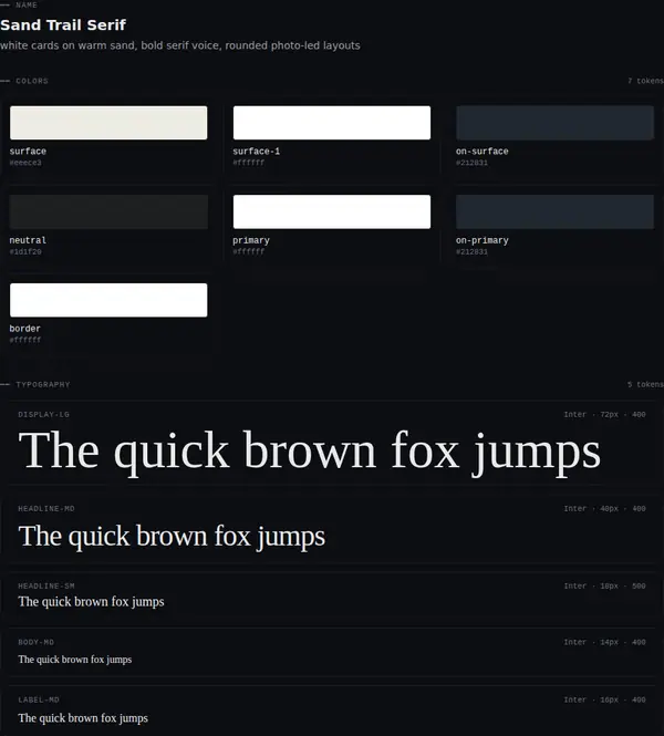 Sand Trail Serif: colours and type