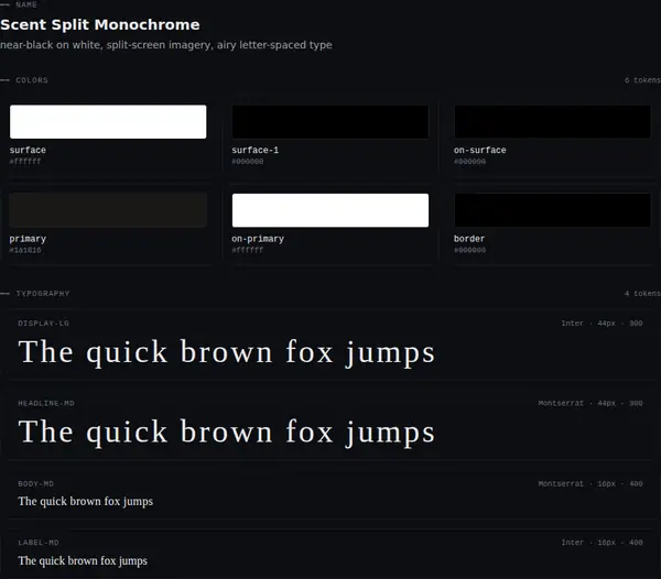 Scent Split Monochrome: colours and type