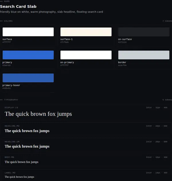 Search Card Slab: colours and type