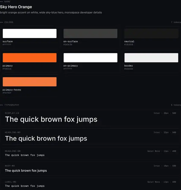 Sky Hero Orange: colours and type