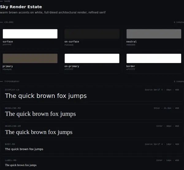 Sky Render Estate: colours and type