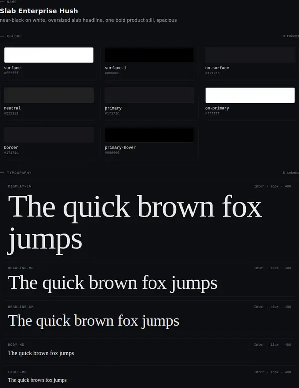 Slab Enterprise Hush: colours and type