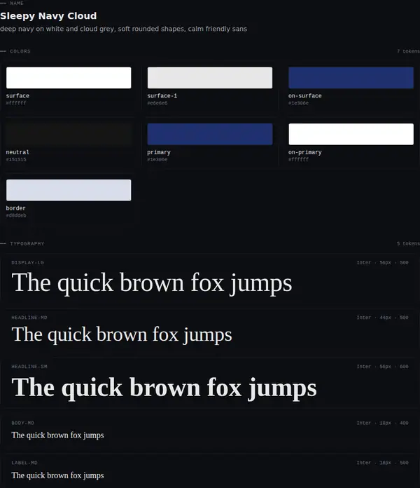 Sleepy Navy Cloud: colours and type