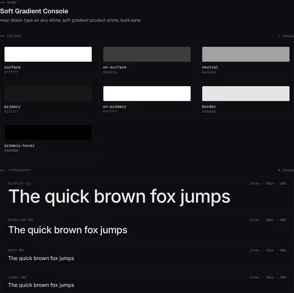 Soft Gradient Console: colours and type