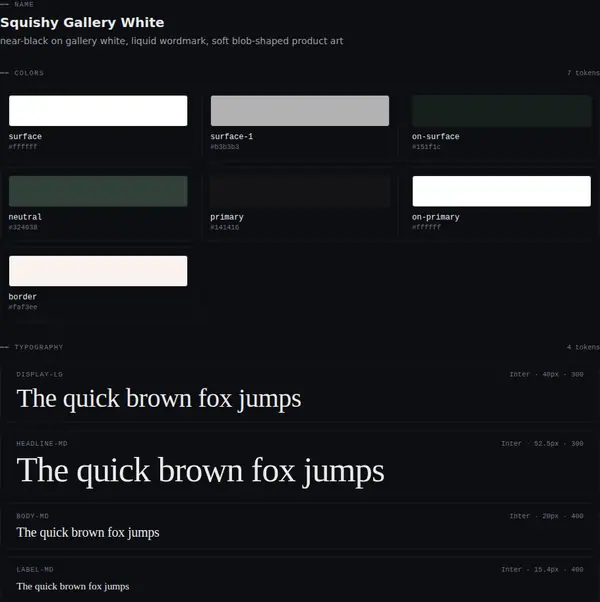 Squishy Gallery White: colours and type