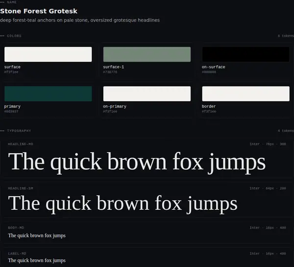 Stone Forest Grotesk: colours and type
