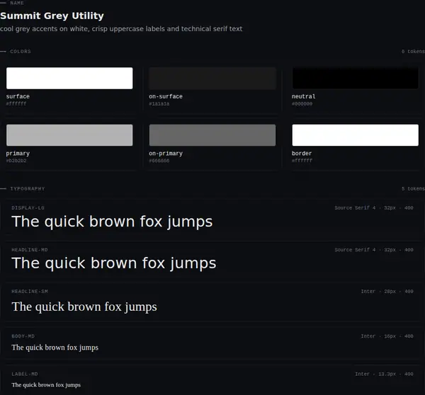 Summit Grey Utility: colours and type