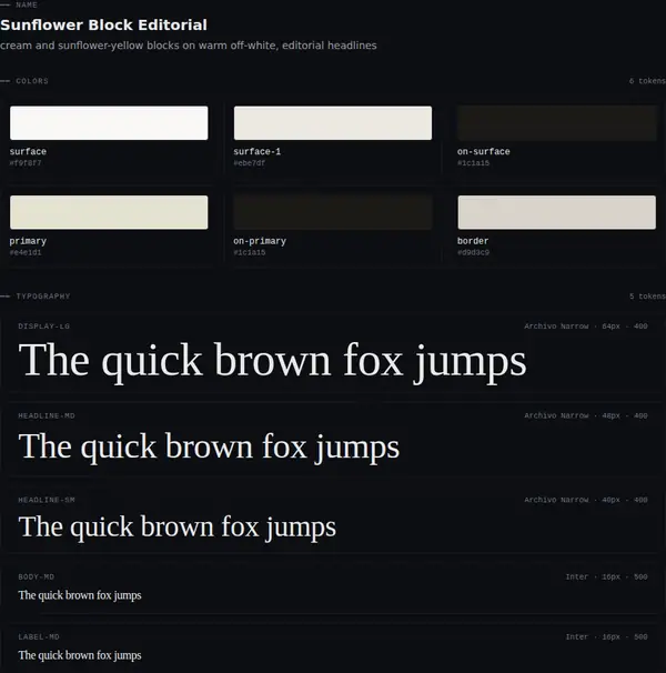 Sunflower Block Editorial: colours and type