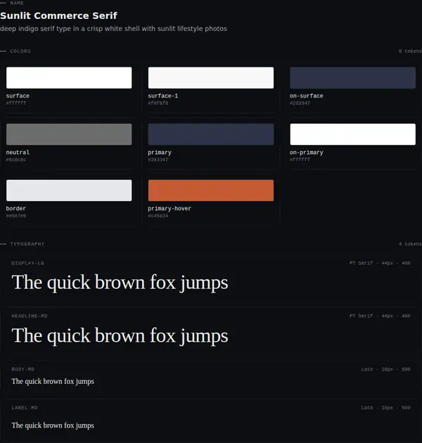 Sunlit Commerce Serif: colours and type