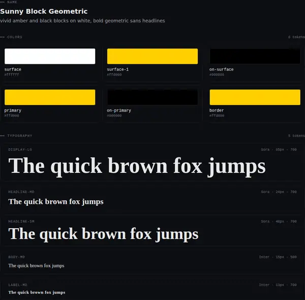 Sunny Block Geometric: colours and type