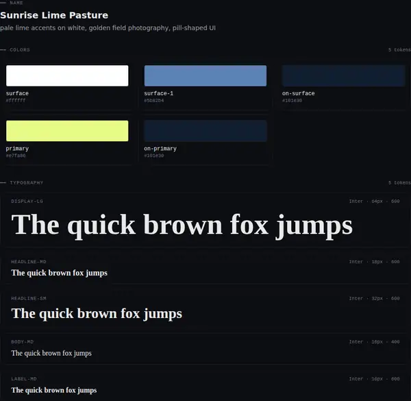 Sunrise Lime Pasture: colours and type