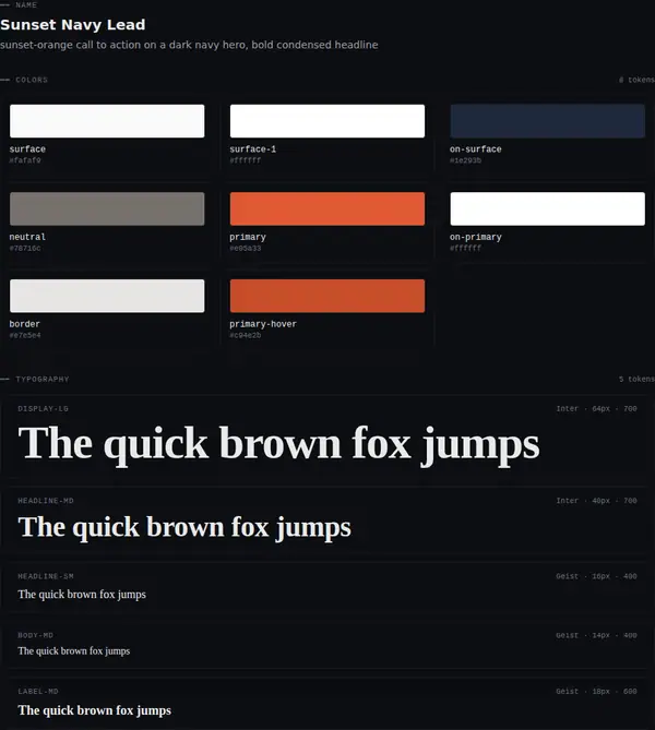 Sunset Navy Lead: colours and type