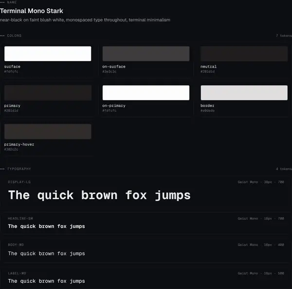 Terminal Mono Stark: colours and type