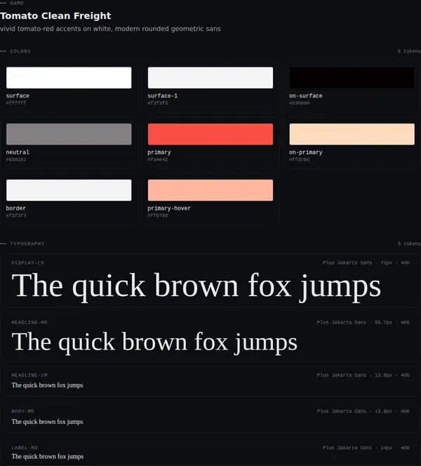 Tomato Clean Freight: colours and type