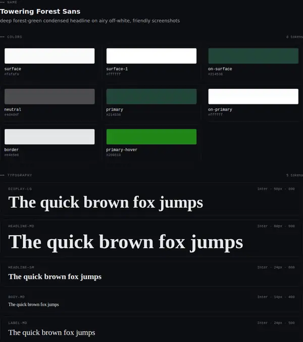 Towering Forest Sans: colours and type