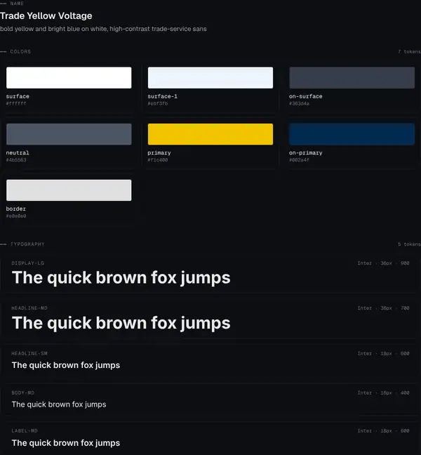 Trade Yellow Voltage: colours and type
