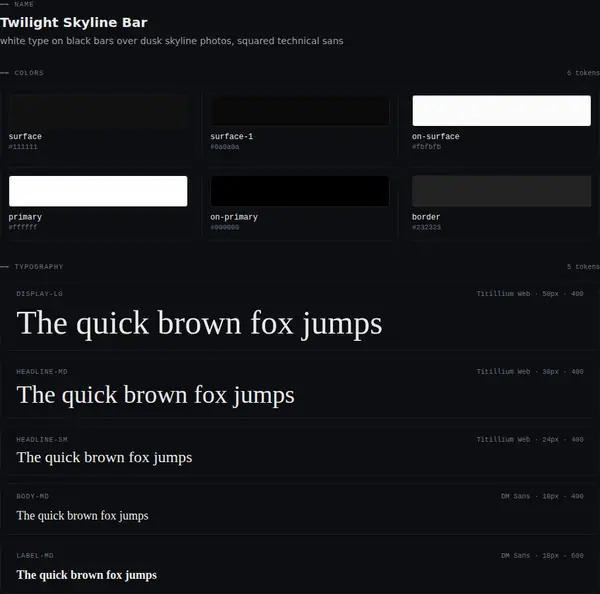 Twilight Skyline Bar: colours and type