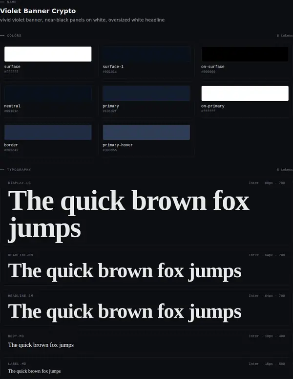 Violet Banner Crypto: colours and type