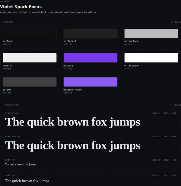 Violet Spark Focus: colours and type