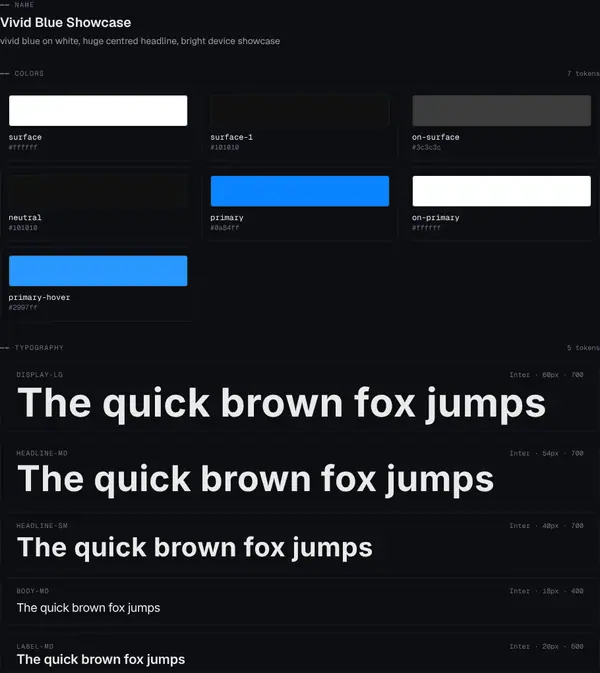 Vivid Blue Showcase: colours and type