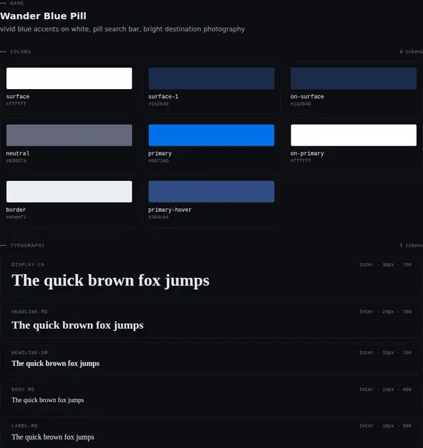 Wander Blue Pill: colours and type