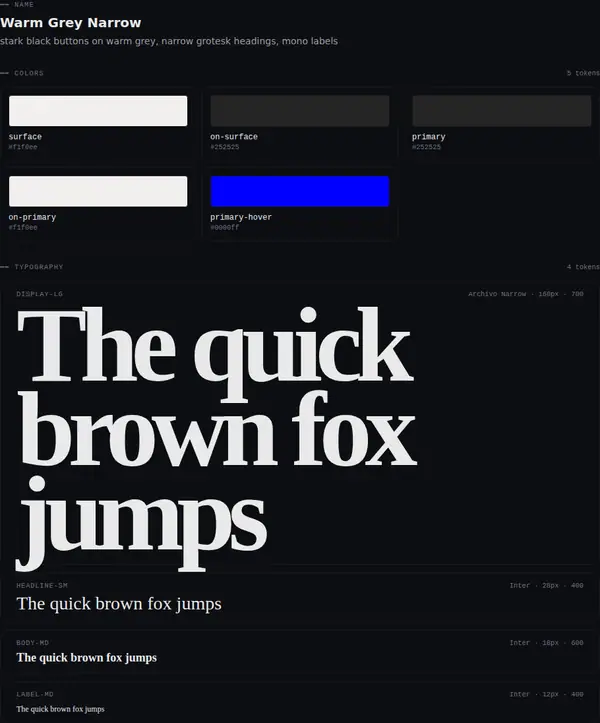 Warm Grey Narrow: colours and type