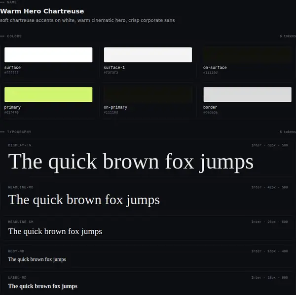 Warm Hero Chartreuse: colours and type