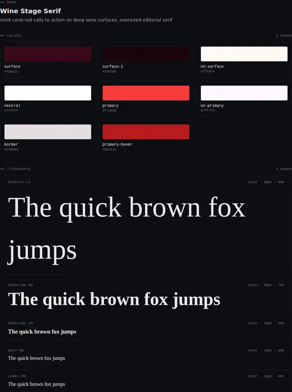 Wine Stage Serif: colours and type