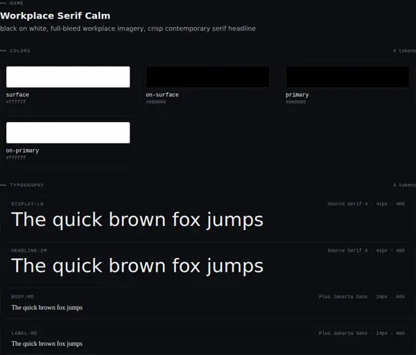 Workplace Serif Calm: colours and type