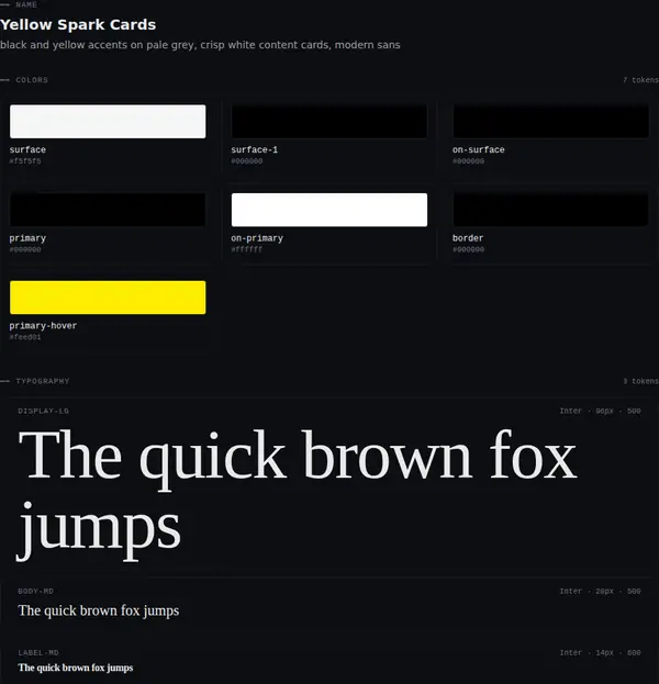 Yellow Spark Cards: colours and type